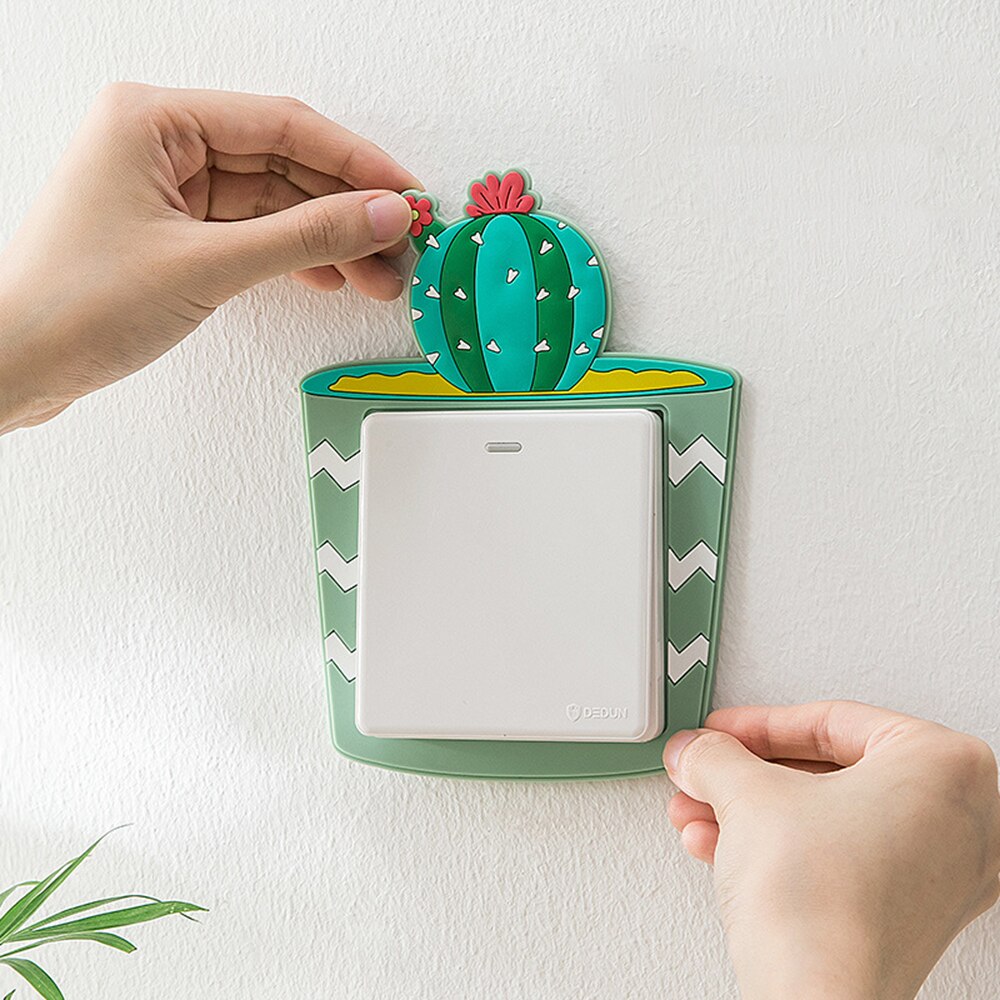 Pegatinas de interruptor de silicona para niños, pegatinas de pared de interruptor 3D de plantas suculentas de dibujos animados para dormitorio, decoración del hogar