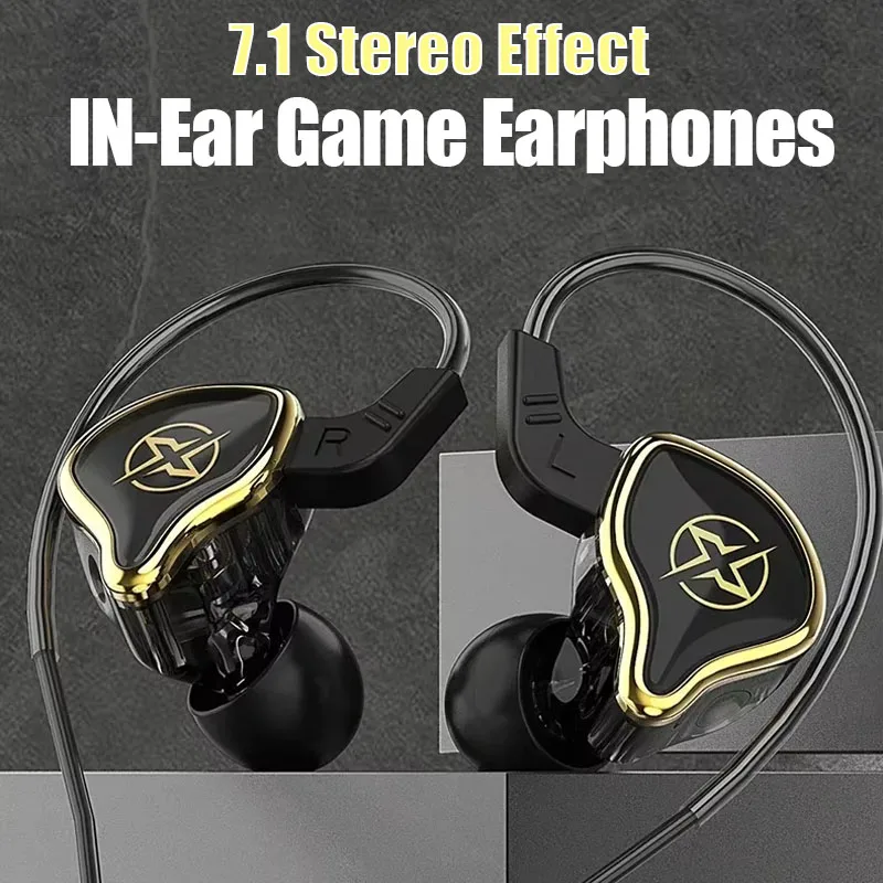 HiFi 7.1 Stereo Sound in-Ear Game Wired Earphones Desktop Gaming Headset Music Earbuds Suitable for Karaoke/live/recording