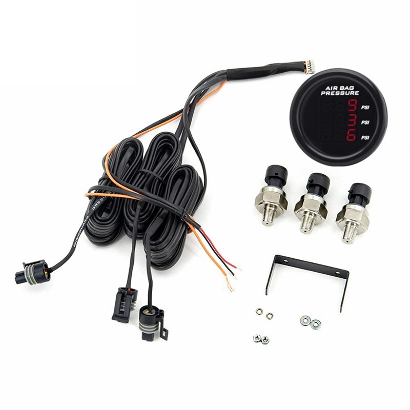 Three-Display Air Pressure Gauge PSI Air Suspension with 3Pieces 1/8NPT Electrical Sensors: white