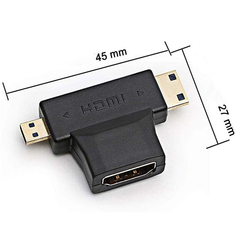 Micro/Mini HDMI-compatible male to standard HDMI-compatible female two-in-one adapter connector