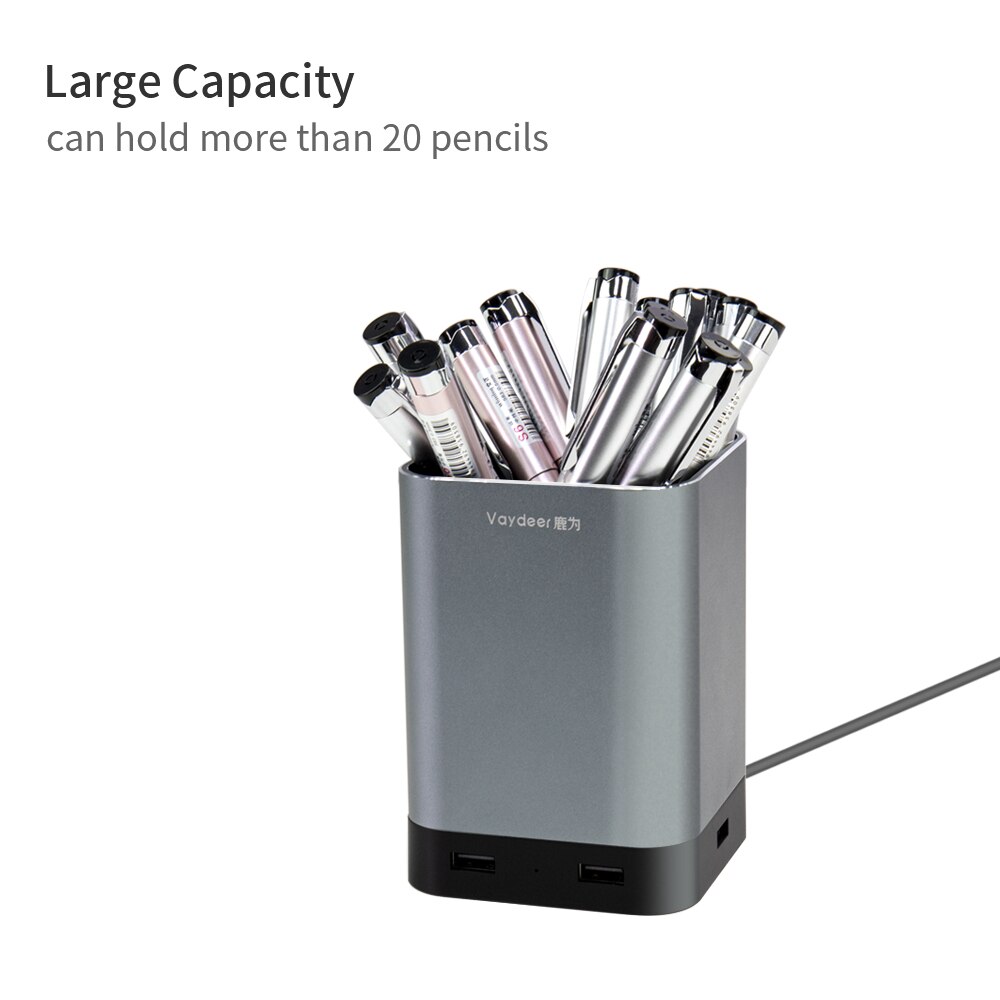 Aluminum USB Pen Pencil Holder with 4 USB 2.0 Ports Durable and Sturdy for Office and Home
