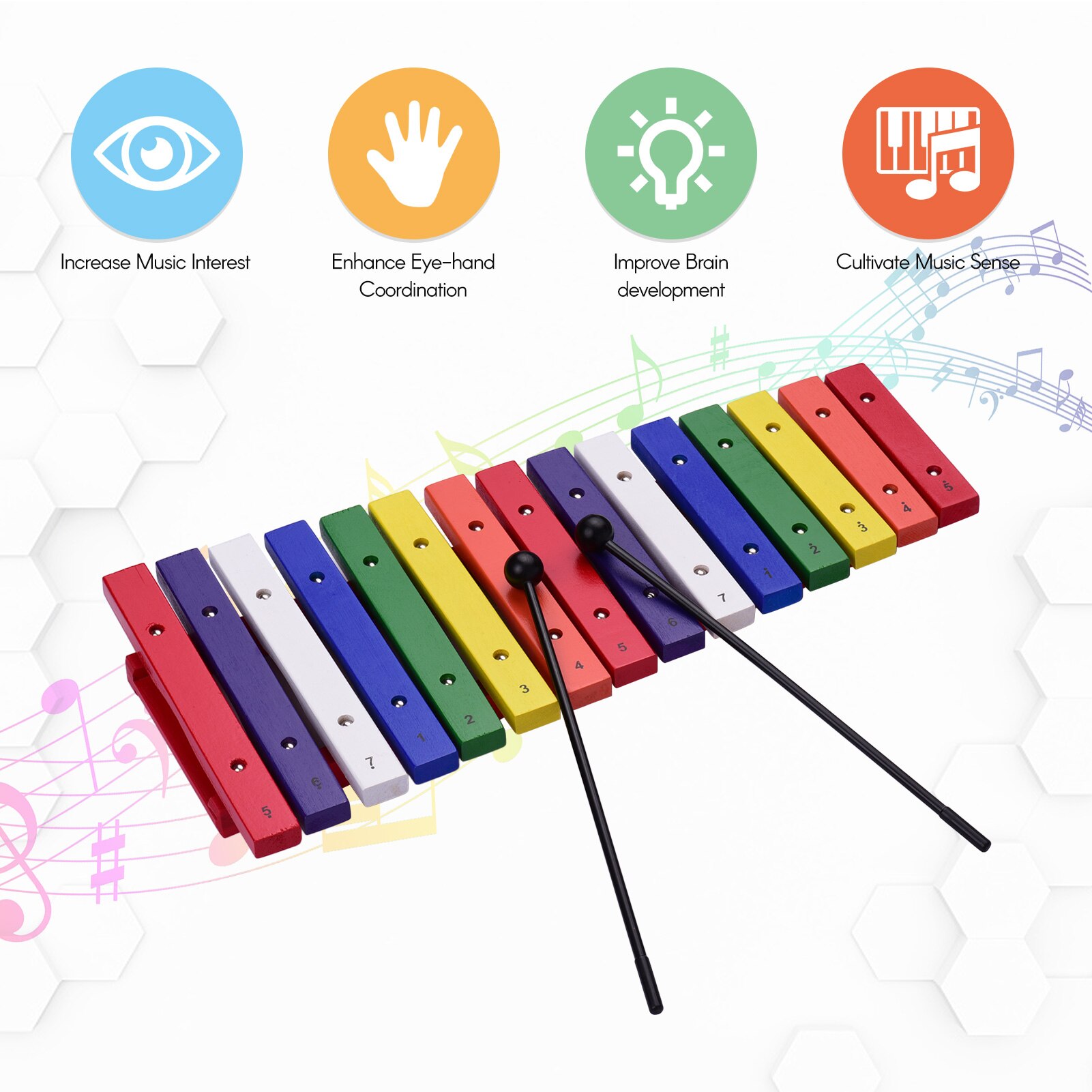 ammoon 15 Keys Xylophone Colorful Musical Percussion Instrument Early Education Instrument for Music Sense Development