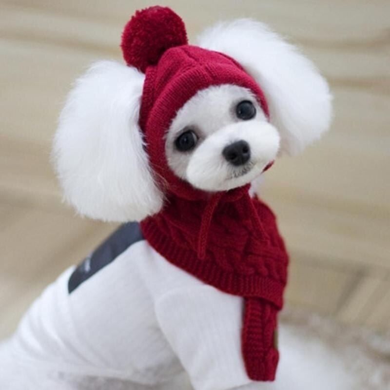 Gebreide Muts + Sjaal Kraag Puppy Teddy Kostuum Kerst Kleding Santa Hond Kostuum Hoed Voor Honden Winter Warm Stripes