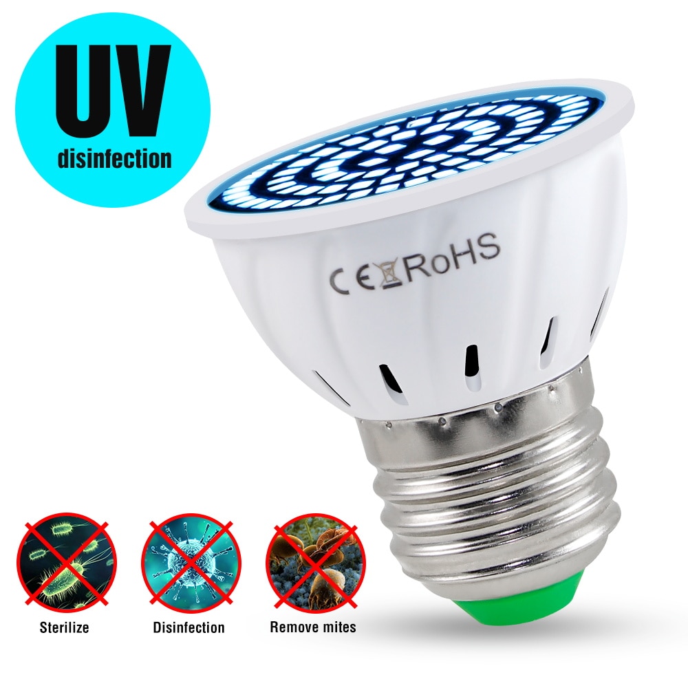 UVC Lamp Sterilizer E27 Desinfection LED UV Lamp Ozone E14 Sterilization Germicidal Lamp LED Bulb GU10 48/60/80leds Virus Killer