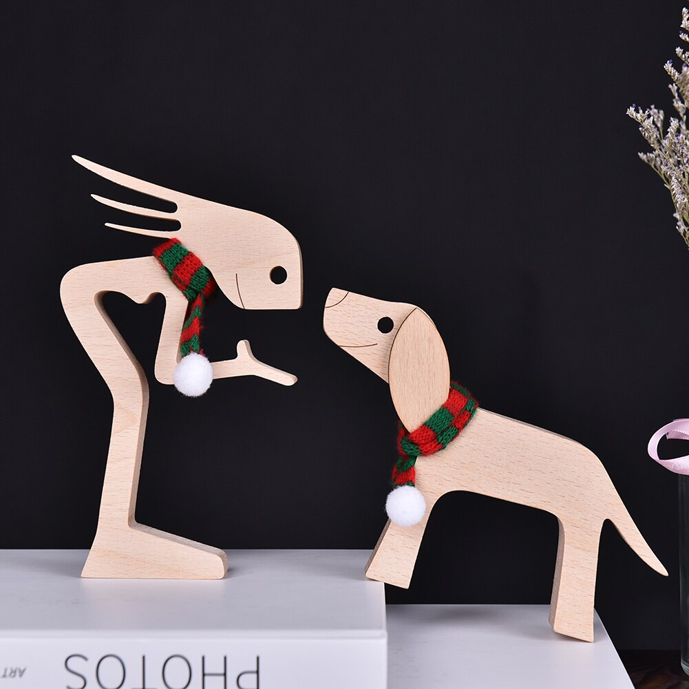 Pet Decorations Craft Wooden Dog Cat Doll Ornaments Carved Model Home Office Ornaments Love Pets