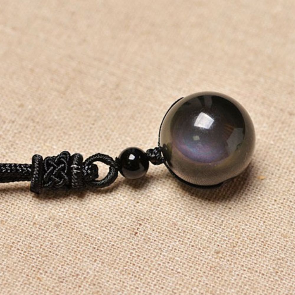 Schwarz Obsidian Regenbogen Auge Perle Ball Natürliche Stein Halskette Anhänger 16mm Übertragen Glück Felsen Kristall Schmuck Seil Frauen Männer