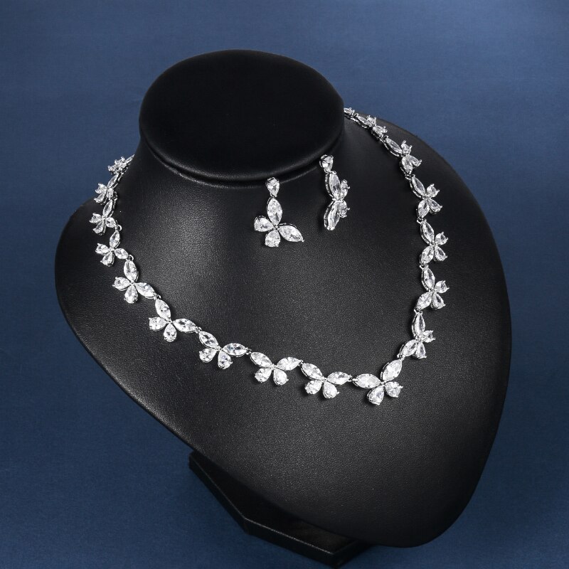 WEIMANJINGDIAN magnifiques ensembles de bijoux de mariage étincelant cubique zircone papillon collier boucle d'oreille ensemble pour mariée ou demoiselle d'honneur