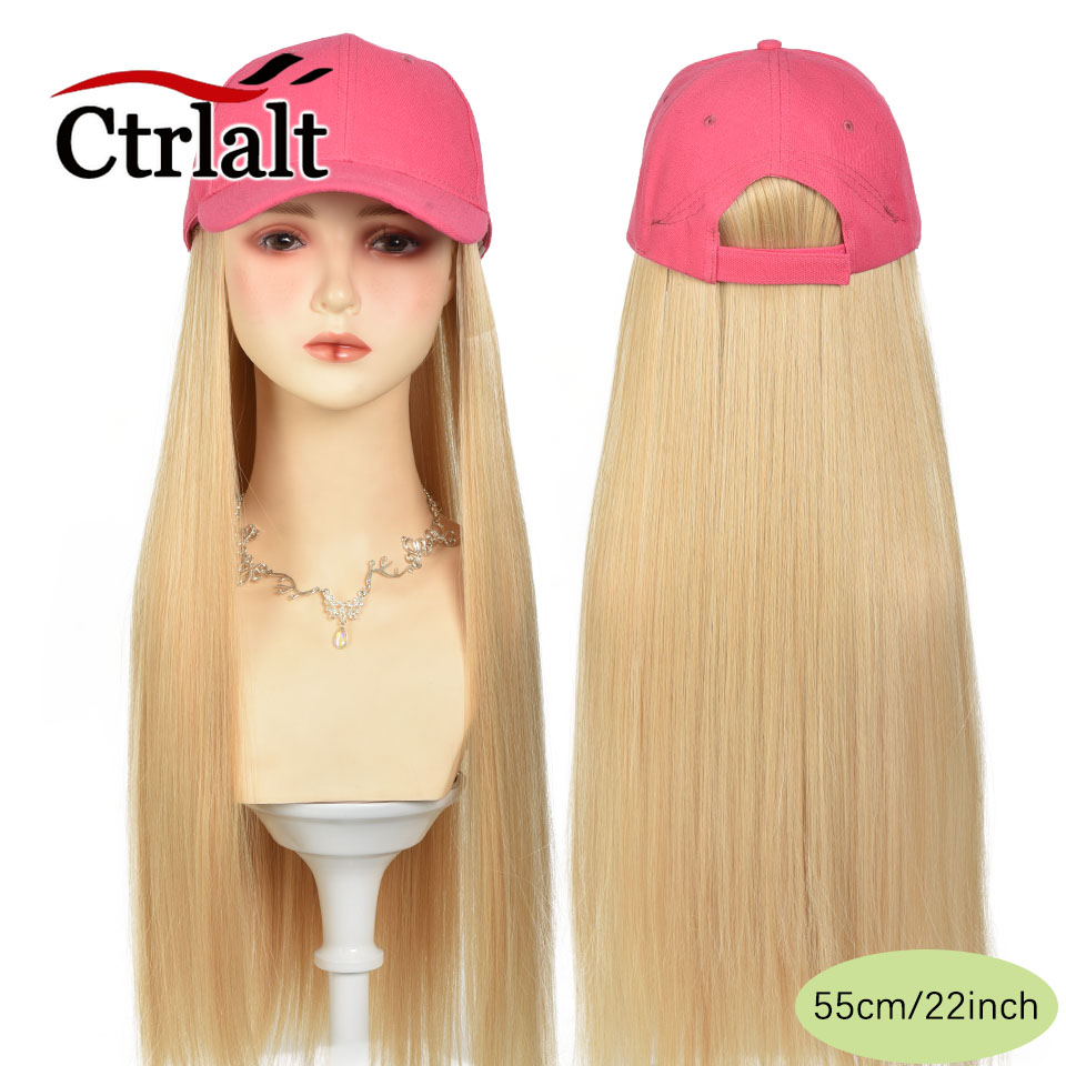 Casquette de Baseball longue et droite, perruque synthétique avec Extensions de cheveux pour femmes, chapeau réglable avec perruque attachée, postiche longue: #1