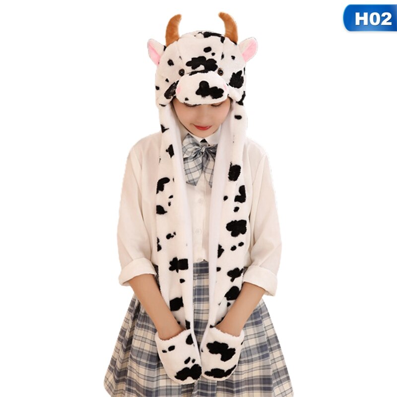 Plush Animal Hat Cow Ear Moving Jumping Hats Soft Warm Winter Headwear For Kids Girl Boy Cosplay Christmas Party Hat: H02