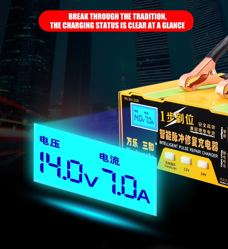 Intelligent 12v 24v Identification automatique impulsion moto Automobile voiture Lithium plomb acide stockage batterie chargeur de réparation