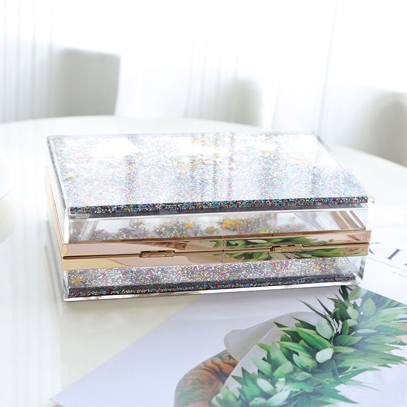 Borsa da sera con pochette in acrilico trasparente rettangolare liquido Quicksand borse a tracolla da donna con paillettes borsa a forma di stella trasparente