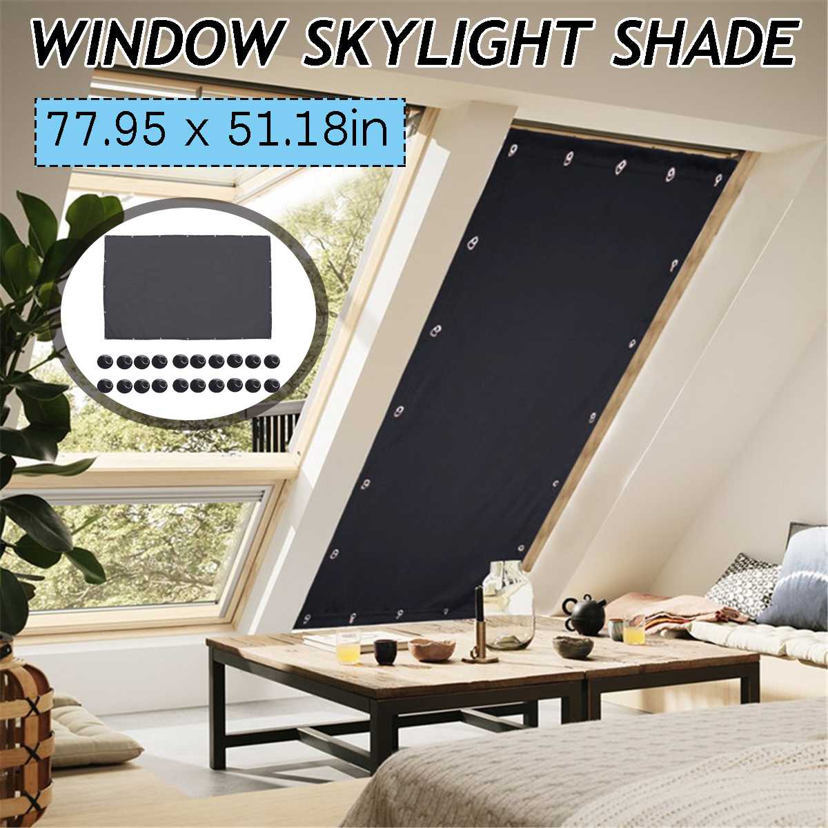 Window Blackout Blind Suction Cup Skylight Shade Folding Curtain Room Window Decor Portable Travel Sun Block Shade 198*130cm