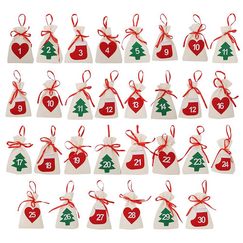 Fabric Christmas Countdown Advent Calendar Candy Bags Hanging Year Christmas Party Decoration 11x16cm: Style4