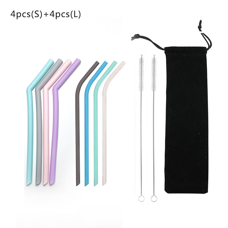 Food grade silicone straw drinking straws Reusable silicone straw FDA certification Environmental protection bar accessories: 8pcs