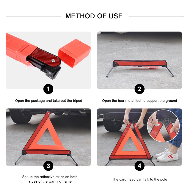 1PC Reflective Strip Car Triangle Car Stop Sign Tripod Road Flasher Triangle Emergency Warning Sign Foldable Car Accessories