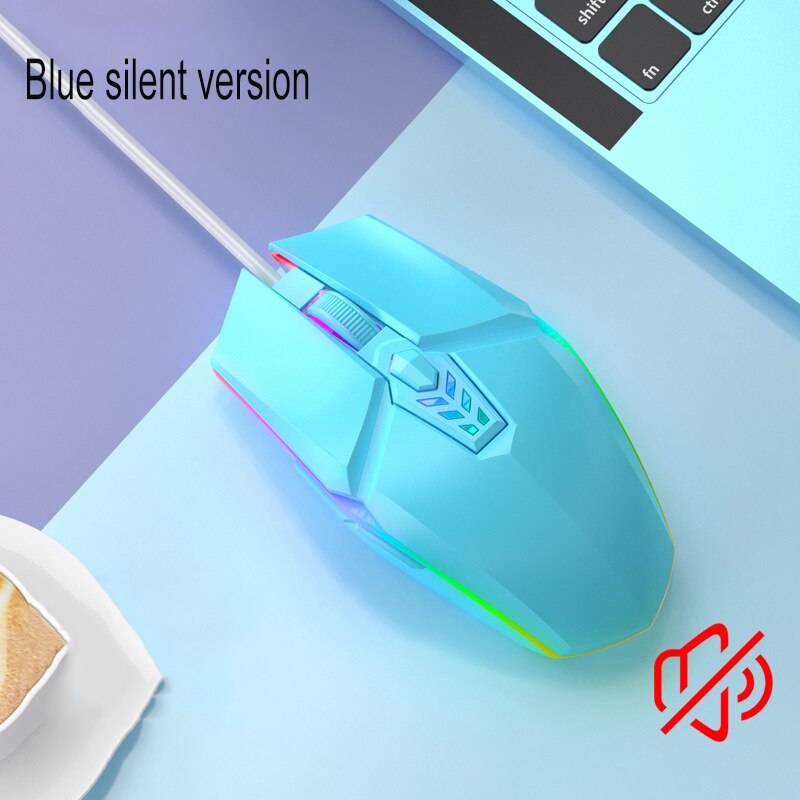 USB wired Mute Gaming Mouse 6-button 1600 DPI RGB Backlight Computer Mouse Ergonomic Computer Mouse for PC Laptop Notebook: Blue