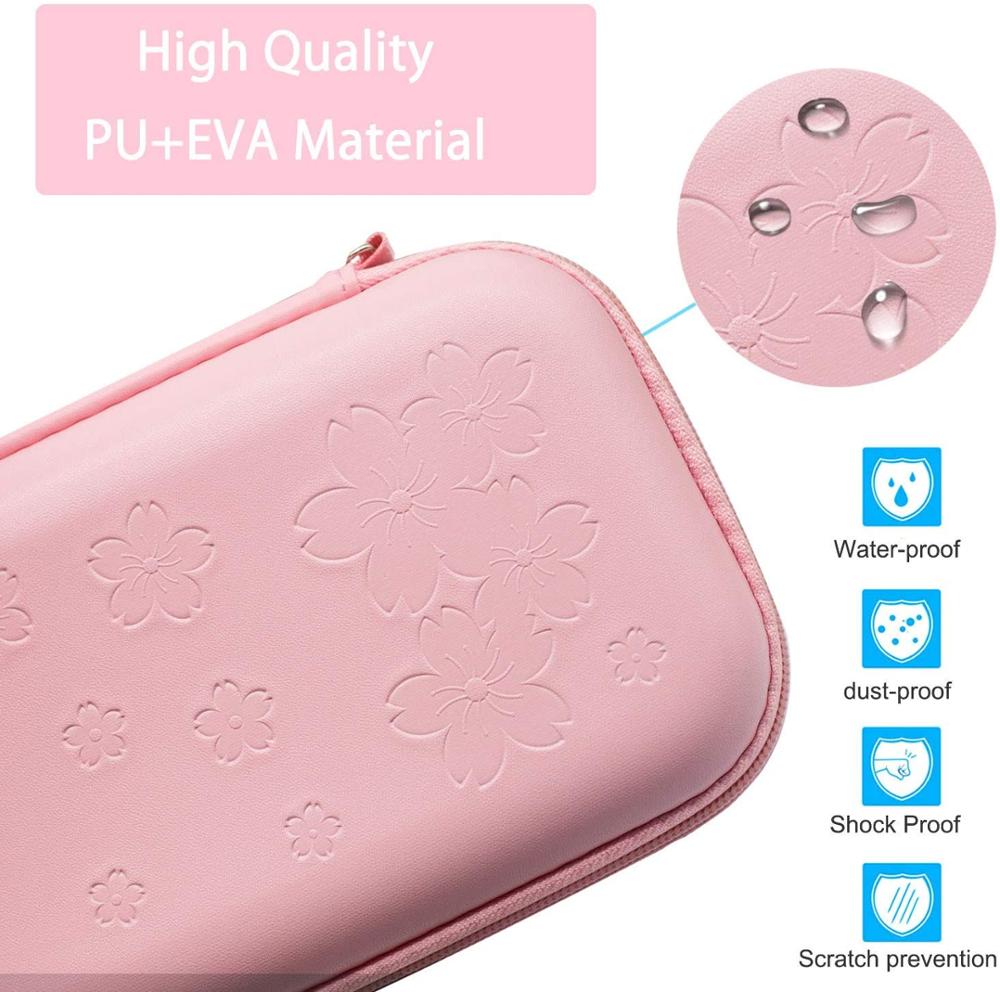 Pink Travel Carrying Case Kit for Nintendo Switch/Lite Accessories Hard Portable Protective Bundle Water-Proof Shell with Glass
