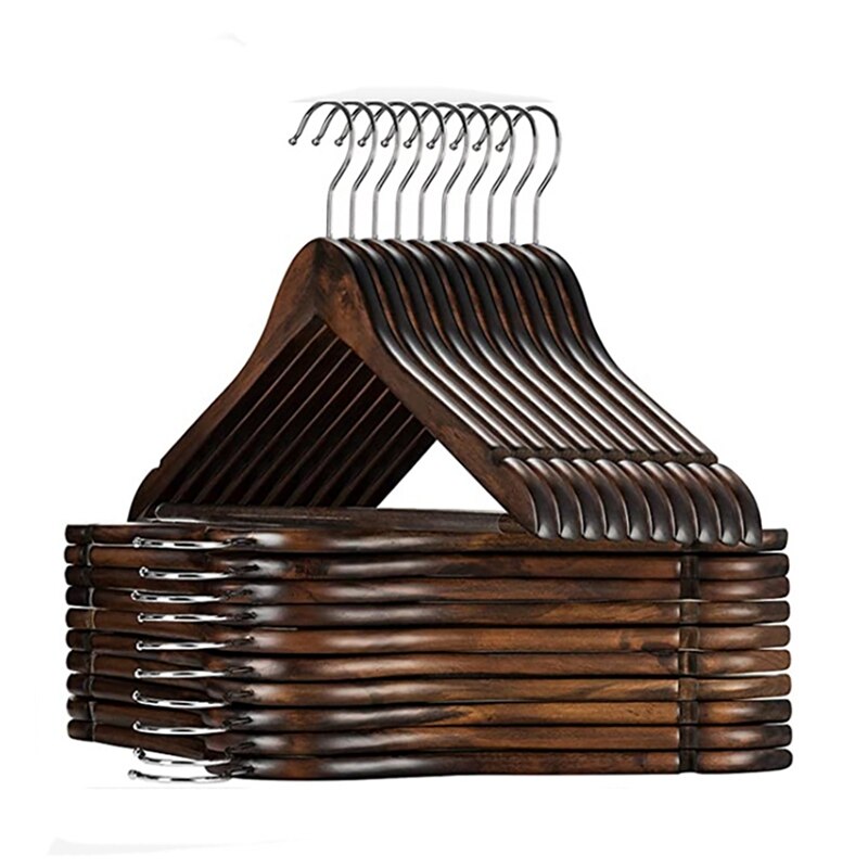 Wooden Hangers 10 Pack Wood Coat Hangers Heavy Duty Clothes Hanger Natural Smooth Finish For Clothes Suit
