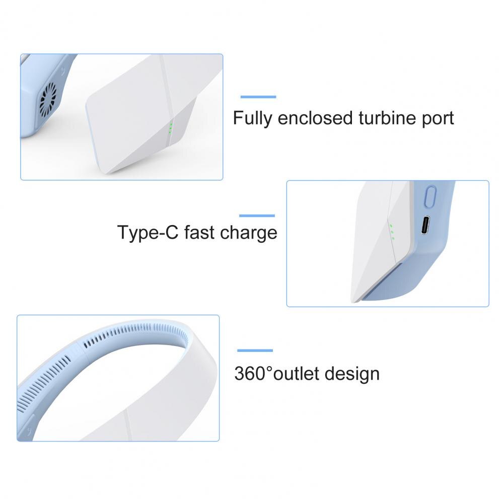 Hanging Neck Fan USB Powered Fast Charge Electric Fan Headphone Mini Cooling Portable Neck Fan for Work Outdoor Summer