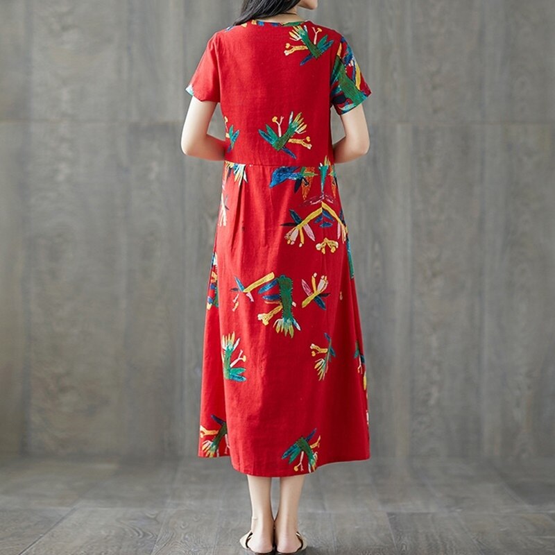 Etniske kjoler sommerkjole vintage femme kortærmet lang kjole print folklore retro vestido kjole i kinesisk stil  ta1646
