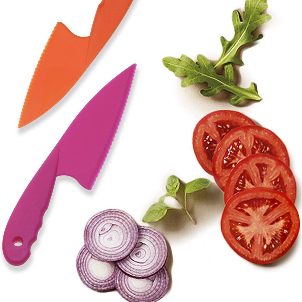 Plastik køkkenkniv sæt 3 størrelser børn nylon kniv børn sikkerhed madlavning kokke knive til frugt salat grøntsags salat brød