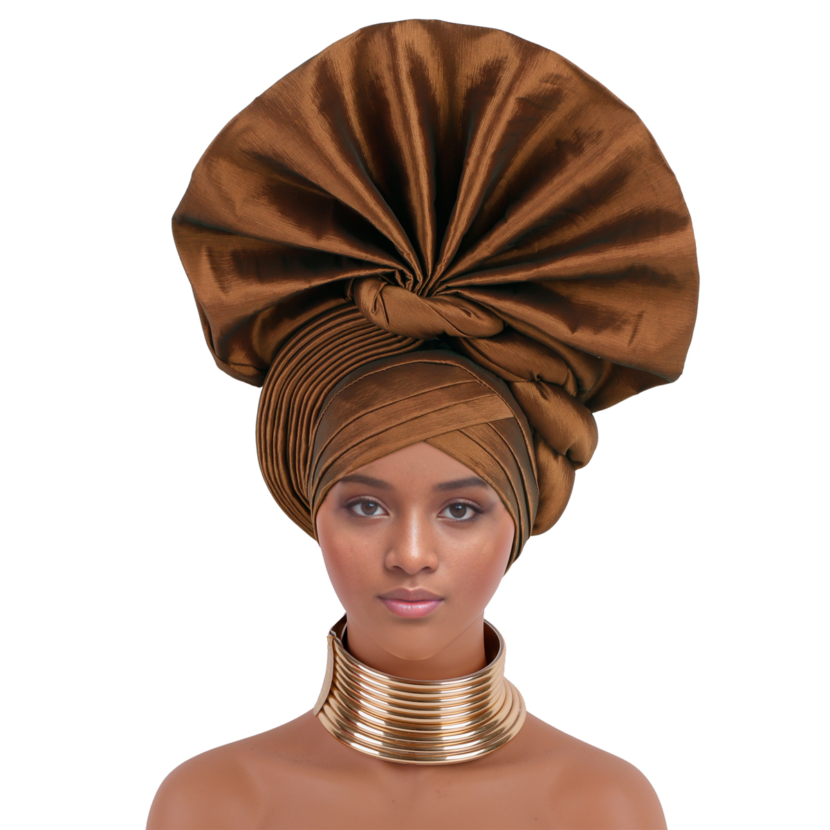 Afrikanische Auto Gele Headtie Nigeria Frauen Kopf wickelt Hochzeit Party Kopfschmuck Frauen Turban Kappe: Braun