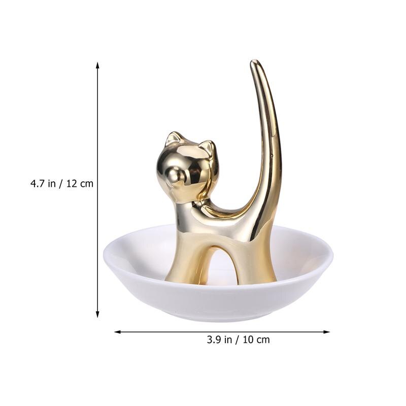 Golden Cat Ceramic Jewelry Storage Plate Organizer Decorative Ring Dish Tray Desktop Ornament for Bracelet Earring Necklace