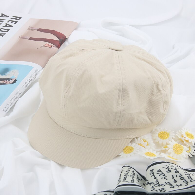 Sombrero de boina octogonal Para Mujer, Boina blanca y negra, , otoño e invierno, Boina a la