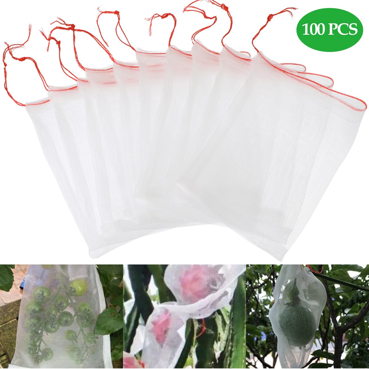 Reusable Plant Fruit Protect Net Bag With Drawstring Netting Barrier Bag Garden to Against Insects Pest Bird Mosquito ect: B-100pcs
