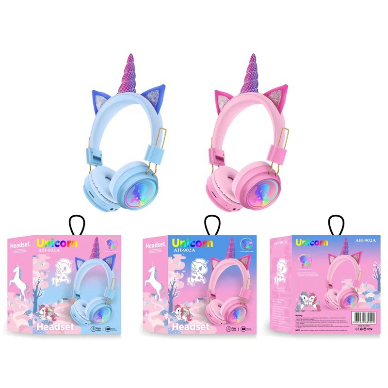 Auriculares inalámbricos con micrófono de unicornio para PC, cascos estéreo de música para teléfono móvil, de cumpleaños para chica, con caja, novedad de