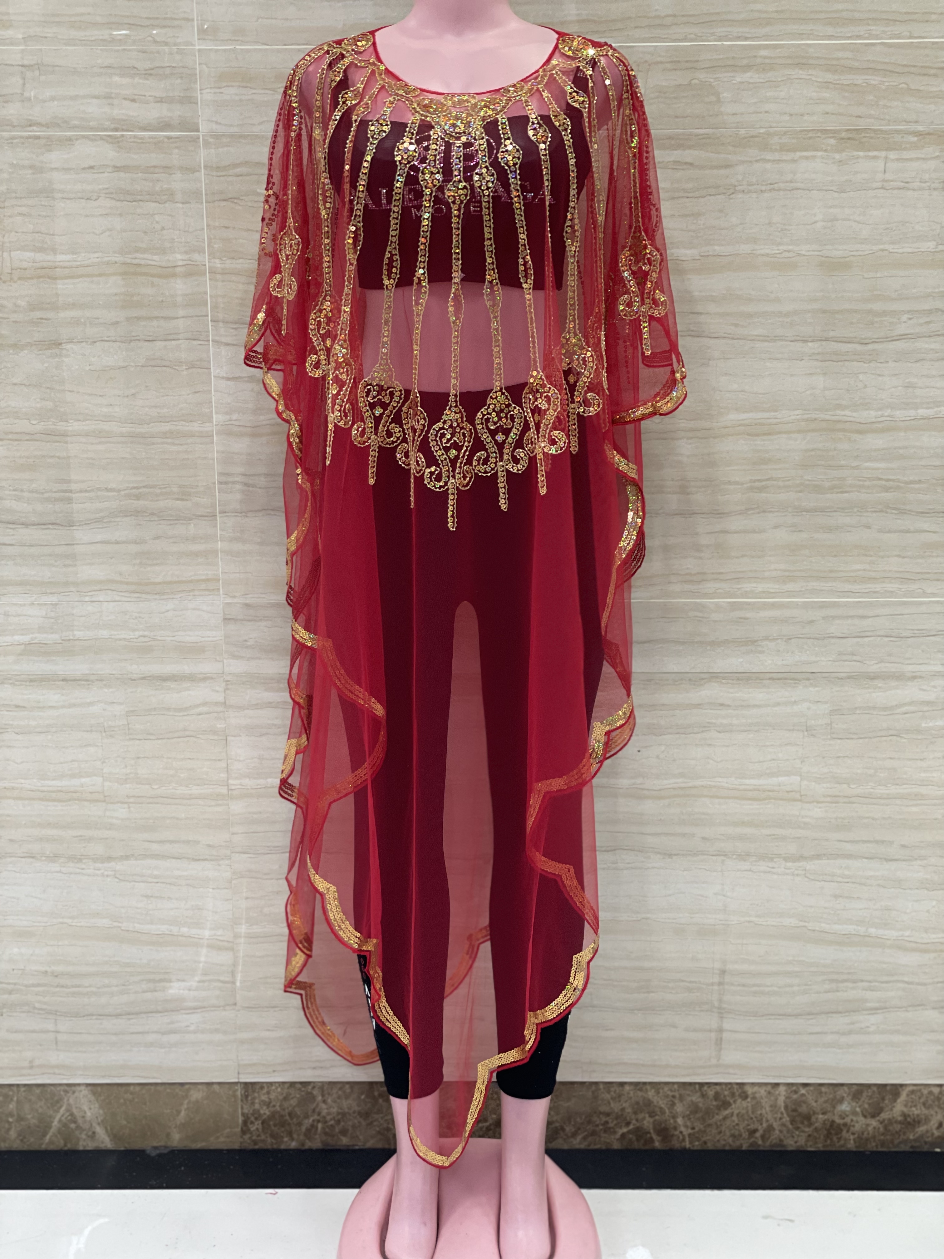Vestido de cardigã de lantejoulas em gaze feminina, roupas de festa, entrega gratuita, vermelho, verde, azul, preto, moda, novo: Marfim