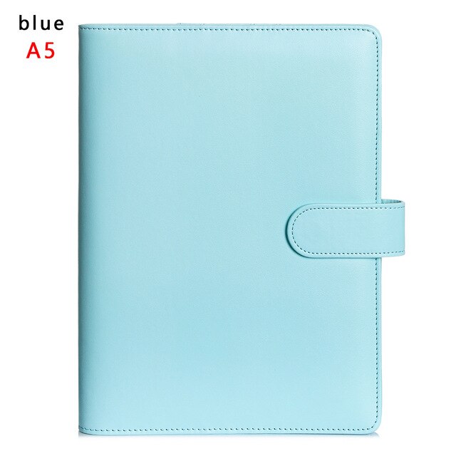 Søde  a5/a6 læder løvblade refill notebook dækning spiral bindemiddel macaron farve kawaii stationær planner bog udskiftning cover: A5- blå