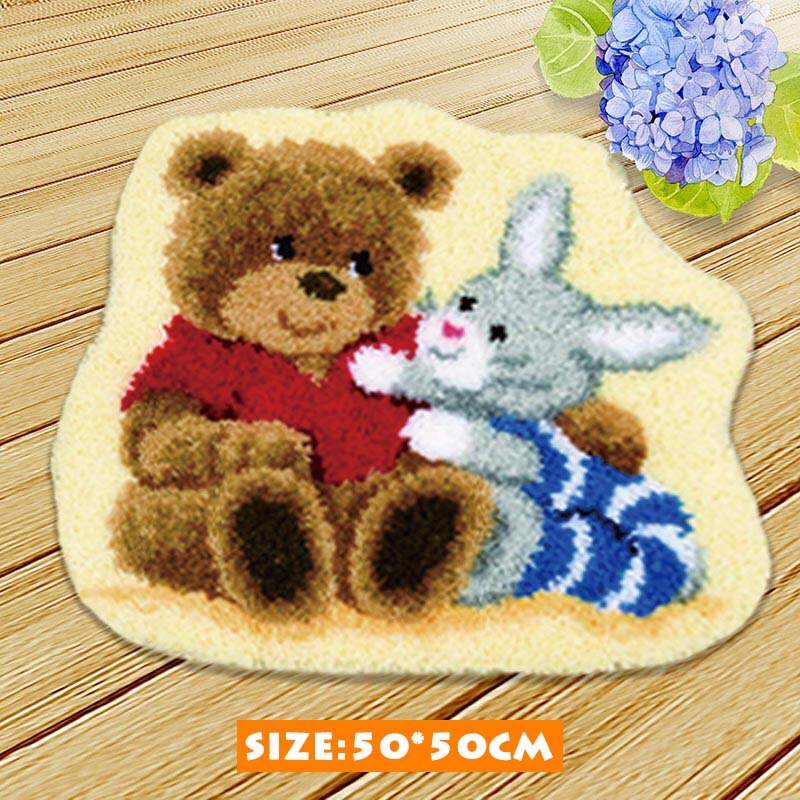 Bear Latch Hook Kits Diy Cushion Animals Klink Haak Kleed Bloemen Button Needlework Mat Kit Almofadas Klink Haak Kussen Bloem 3D: ZD042