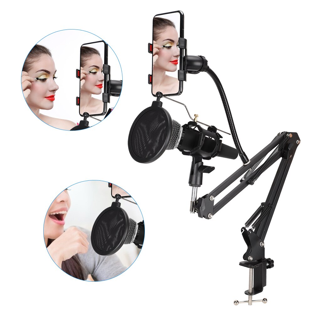 Professionele Verstelbare Microfoon Stand Folding Opname Ondersteuning Clip Accessoire Telefoon Houder Slang