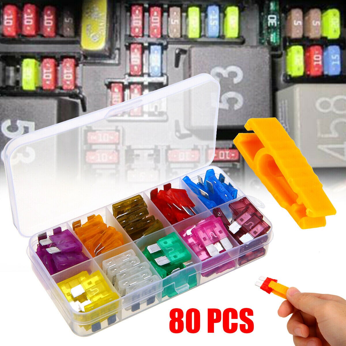 80pcs 12V Standard Blade Fuses Car Fuses Set 3A-40A Assorted with 1pc Fuse Puller for car truck SUV camper boat home appliances