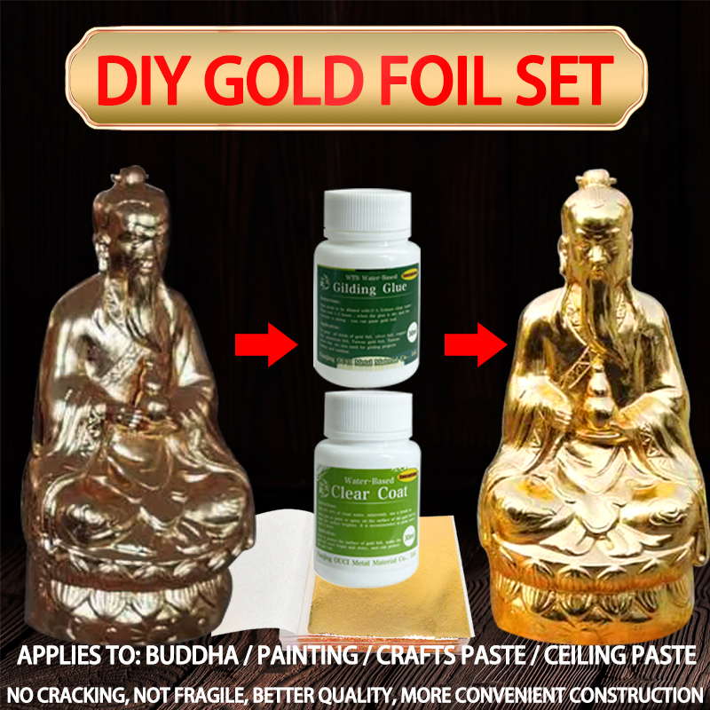 Vergoldungskleber, Goldfolienblätter für Kunsthandwerk, Papierpulver, Blattgold, konzentrierter Kleber auf Wasserbasis, Mangel und Goldfolien-Toolkit