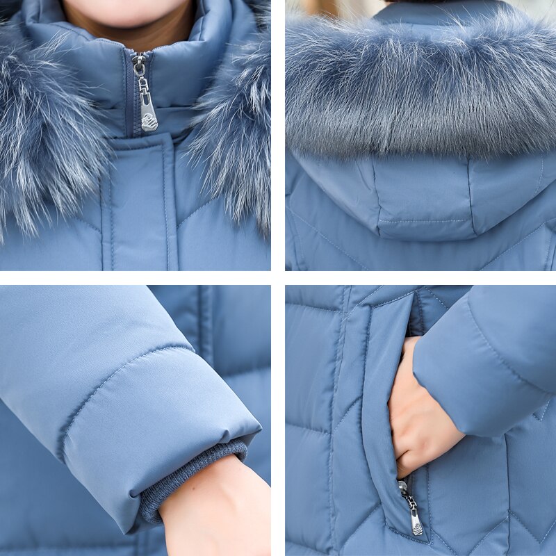 Grande taille hiver longue veste pour femmes 2109 femme 4XL 5XL 6XL grande taille Parka à capuche avec col en fourrure rembourré col montant