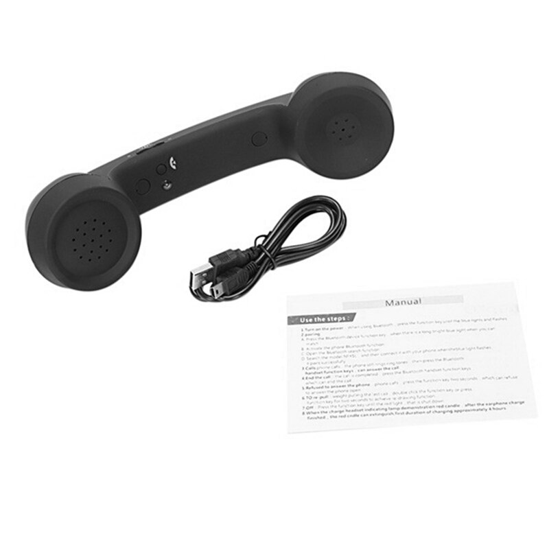 Bluetooth Mic Headphones Retro Phone Handset Mic Speaker Phone Call Receiver: black