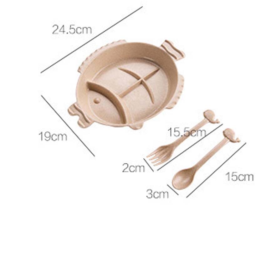 3Pcs Baby Feeding Dishes Set Bowl Plate Forks Spoon Kids Dinnerware Wheat Fiber Children's Tableware BPA free Eco Friendly