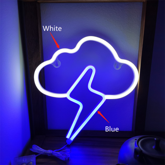 Led Neon Light Sign Cloud Flash Neon Lamp Lightning Bolt Night Light For Room Home Decor Wall Art Decoration Neon Lights: white cloud blue fl