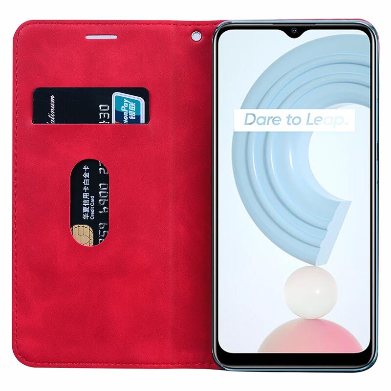 Funda de teléfono para Realme C21, carcasa de cuero PU de lujo, magnética, moderna, con soporte, C21