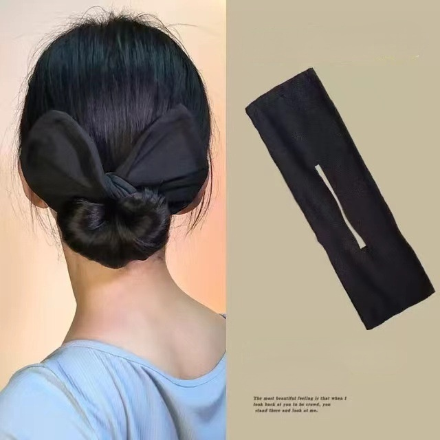 Multicolor Deft Bun Print Headband Hairpin for Women Girl Cloth Hair Circle Bun Maker Ponytail Holder Hair Accessories 1pcs: Light Yellow Gold Color