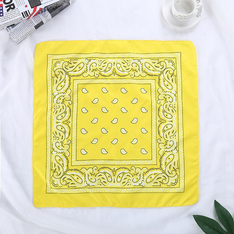 Unisex Hip Hop Zwarte Bandana Mode Hoofddeksels Haarband Sjaal Pols Wraps Vierkante Sjaals Afdrukken Zakdoek 55Cm: Yellow