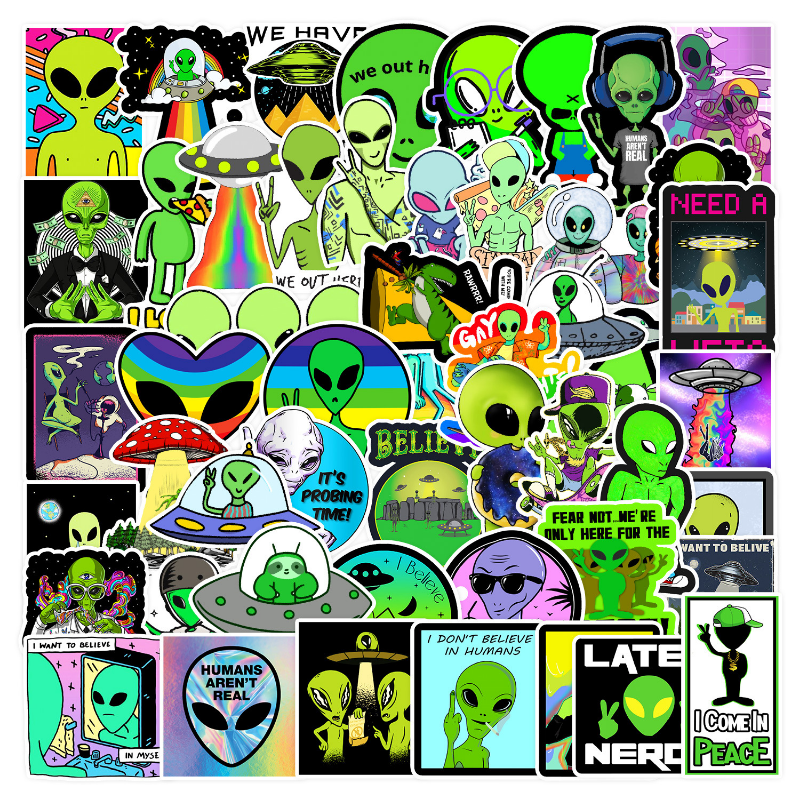 Pegatinas de grafiti de Alien ET de dibujos animados para equipaje DIY, botella de agua, teléfono, portátil, guitarra, álbum de recortes, casco, calcomanía de pared para coche, 10/25/50 Uds.