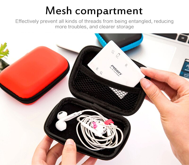 Mini Hard Headphone Case PU Leather Earphone Storage Bag Protective Case USB Cable Earbuds Pouch Box Earphone Accessories