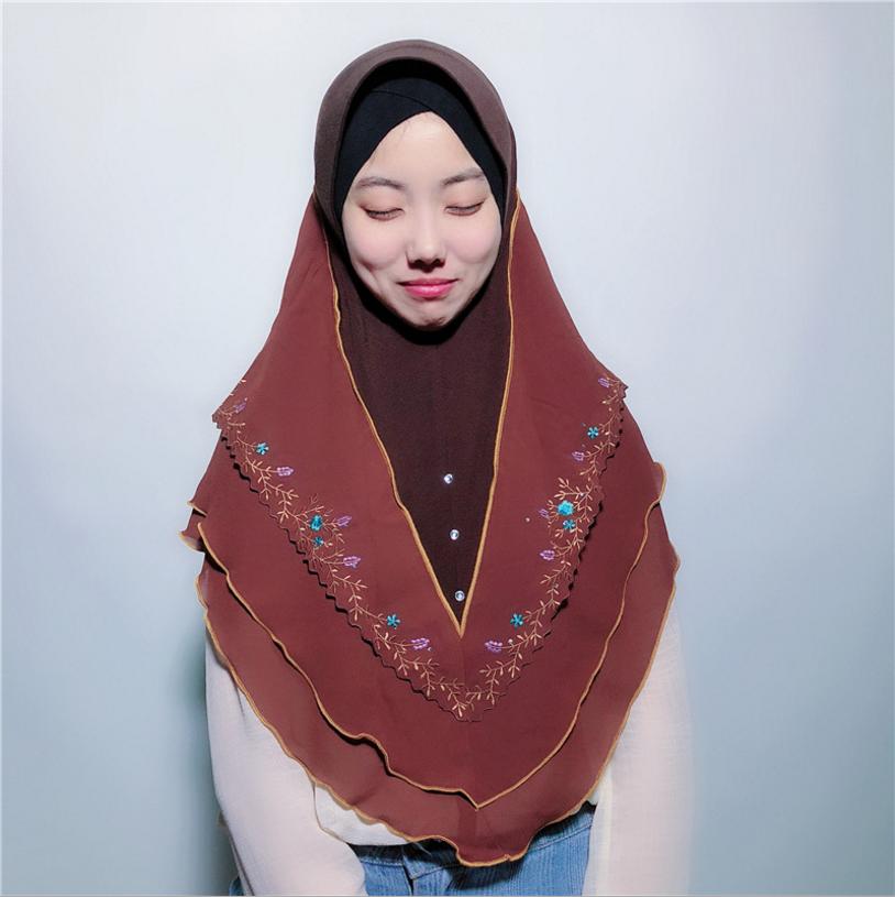 Muslimi huivi kesä malesialainen sifonki kirjonta pää naisten huivi hui peite pitkä pyyhe monivärinen huivi huivi  l609: Kahvia