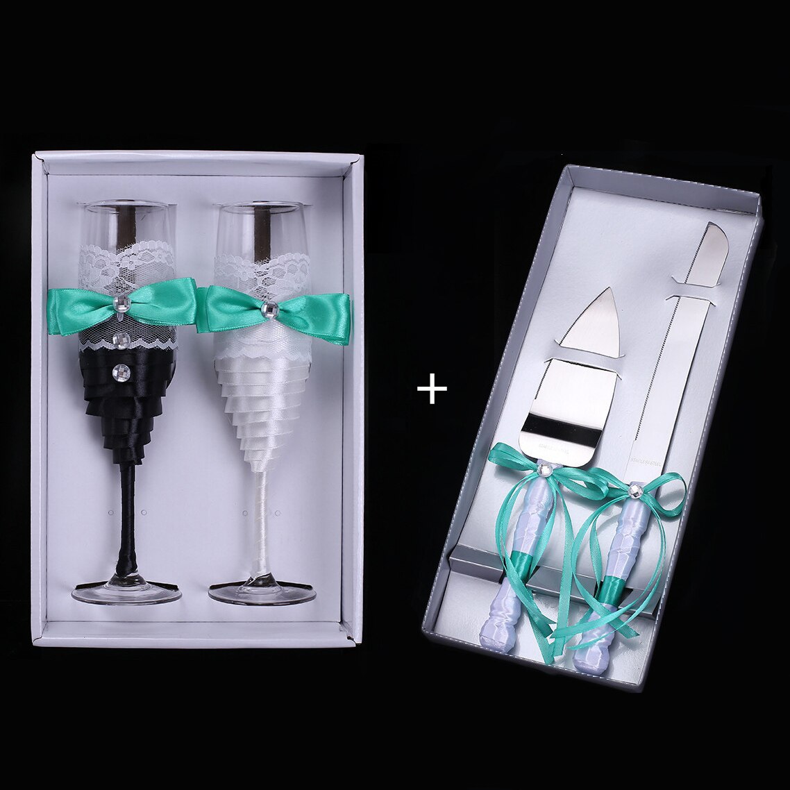 Wedding paar glazen champagne beker bruiloft benodigdheden bruiloft wijnglas taart mes schop set hand glas wijn glas: A And B