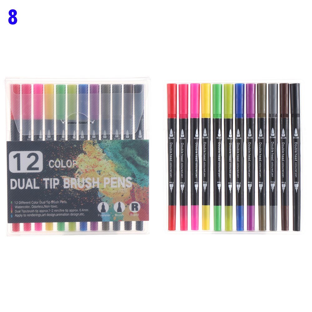 Caneta aquarela de cabeça dupla, caneta de aquarela com 12/18/24/36/48/72/100/unidades/pacote cores conjunto de marcador de cor, caneta de marcador de arte, canetas, material escolar: 8