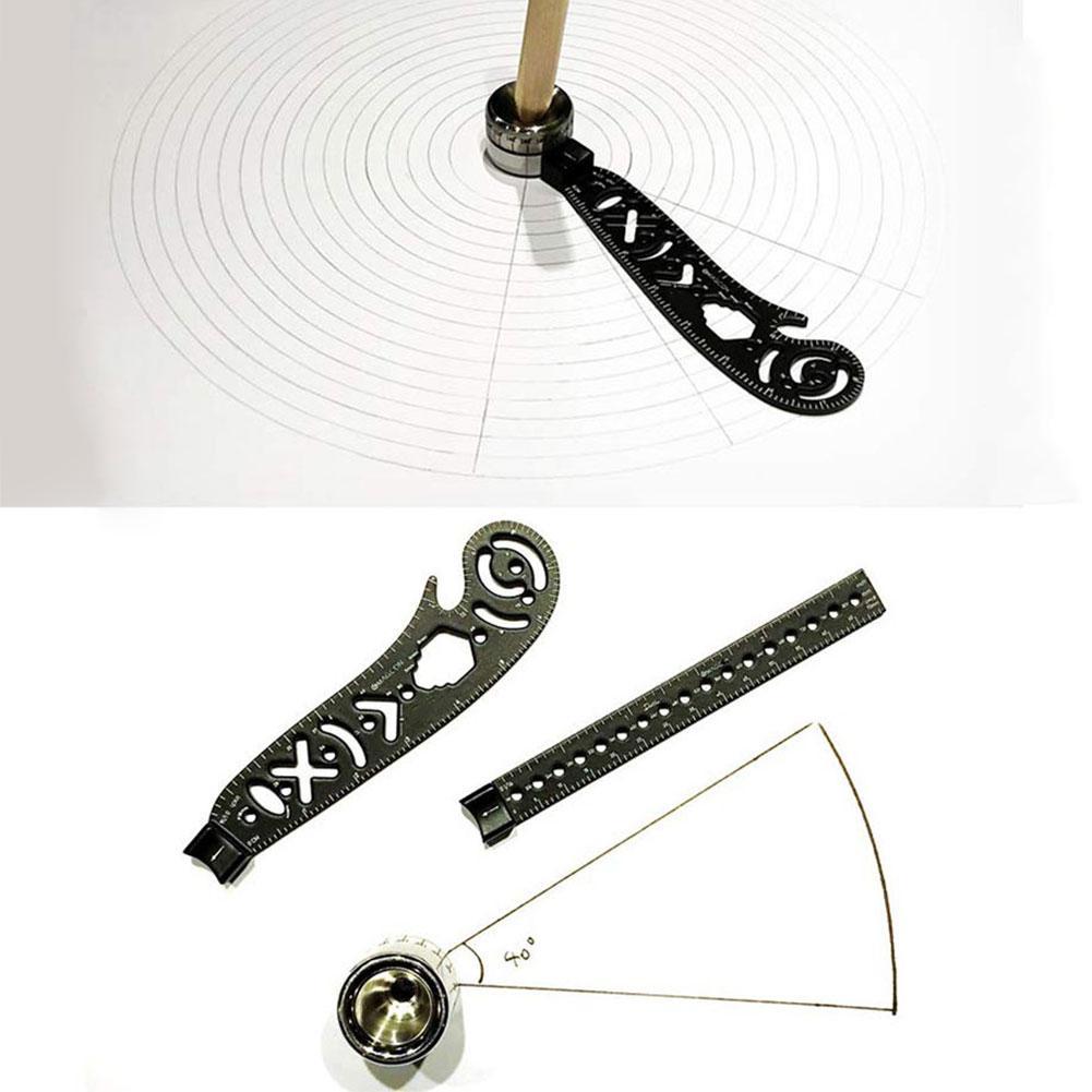 1PC Multifunction Drawing Curved Metallic Ruler with Ruler Patterns Tool Measuring Combo-Circles Compass Drawing Mini