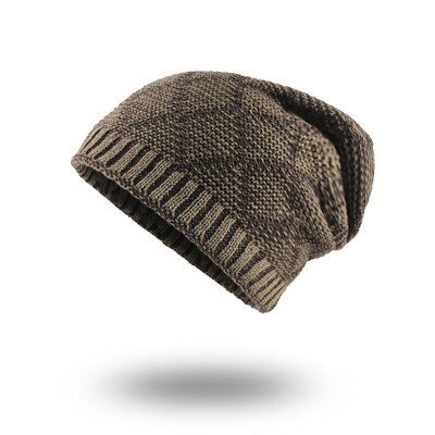 nouvelle de luxe tricot Beanie chapeau écharpe hommes hiver Plaid Plus velours écharpe épaissir couverture Cap écharpes Ski Bone: khaki cap